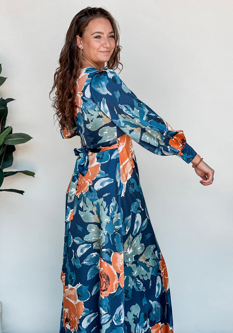 Floral Printed Wrap Long Sleeve Maxi Dress