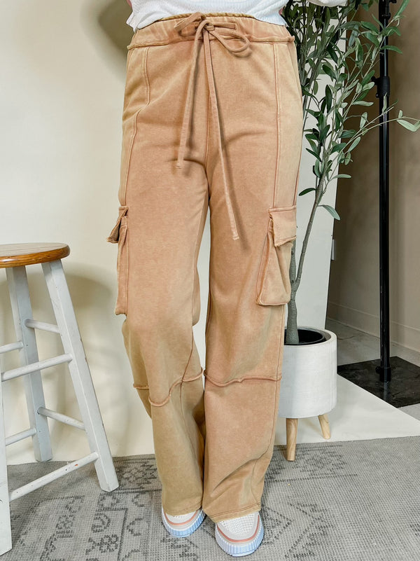 Mineral Washed French Terry Knit Cargo Pants