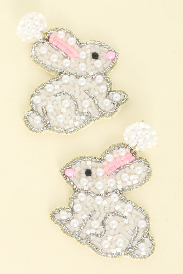 Easter Bunny Beaded Pearl Drop Earrings