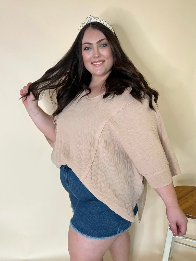 Curvy Taupe V-Neck Top