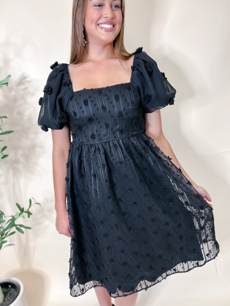 Black Babydoll Midi Dress (SM-3X)