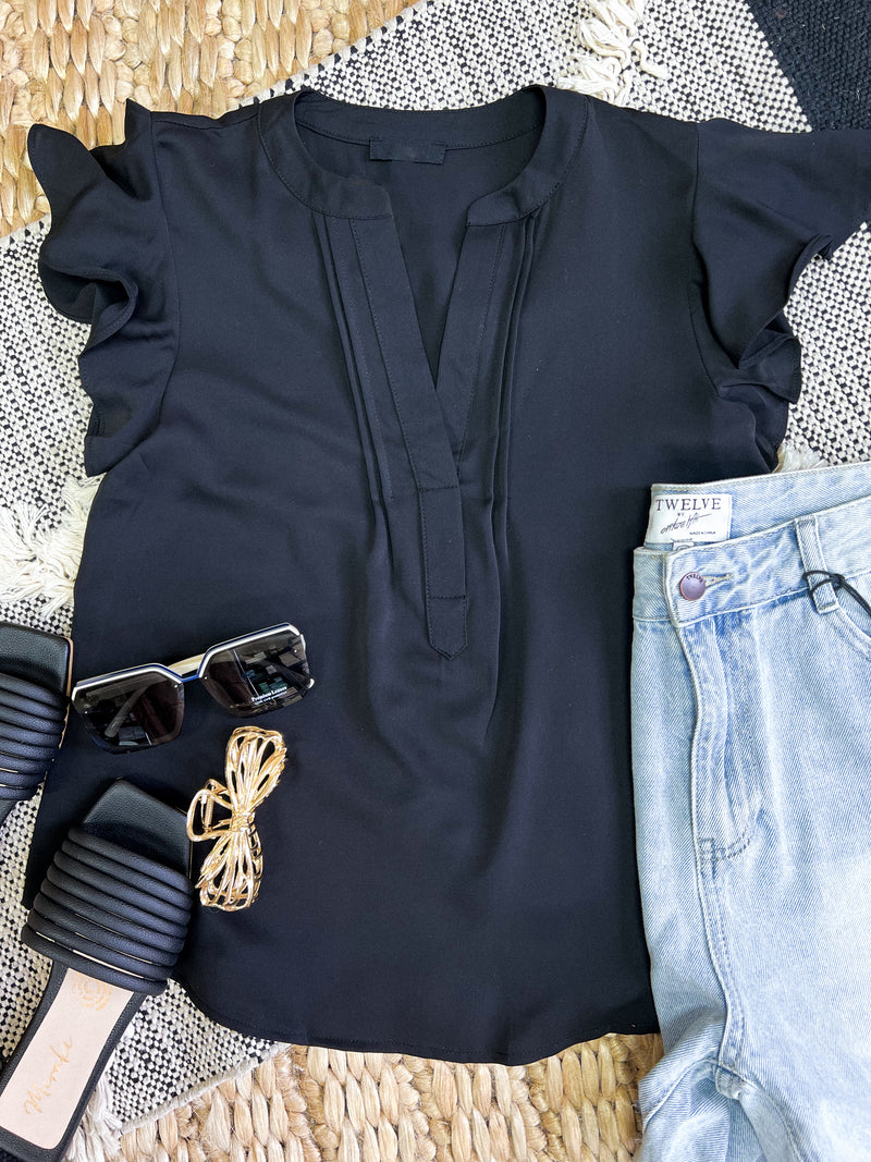 Black Flutter Sleeve Top