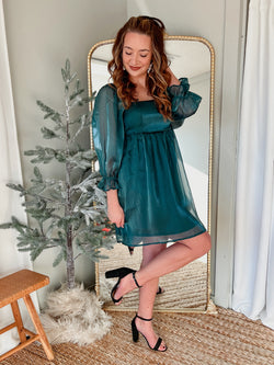 Hunter Green Satin Baby Doll Dress