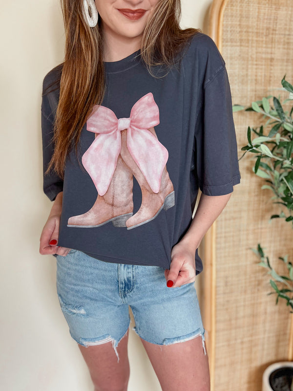 Chic Cowgirl Pink Bow Graphic Tee