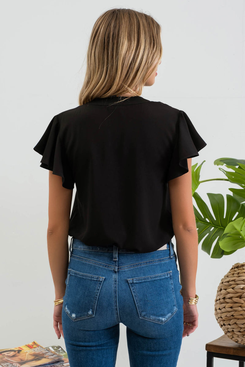 Black Flutter Sleeve Top