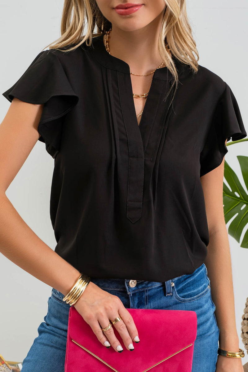 Black Flutter Sleeve Top