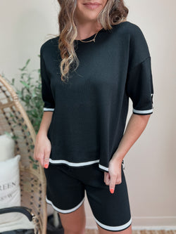 Black Contrast Trim Short Sleeve Top