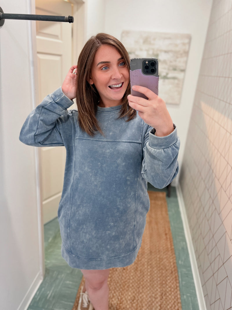 Mineral Washed Oversized Sweatshirt Mini Dress