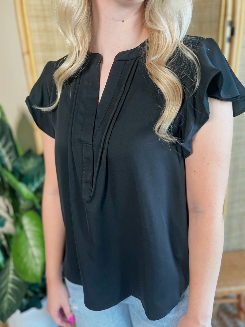 Black Flutter Sleeve Top