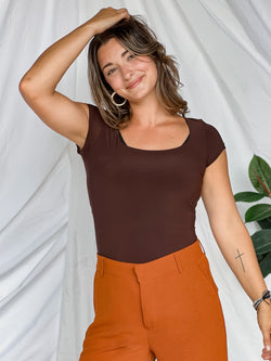 Short Sleeve Square Neckline Bodysuit