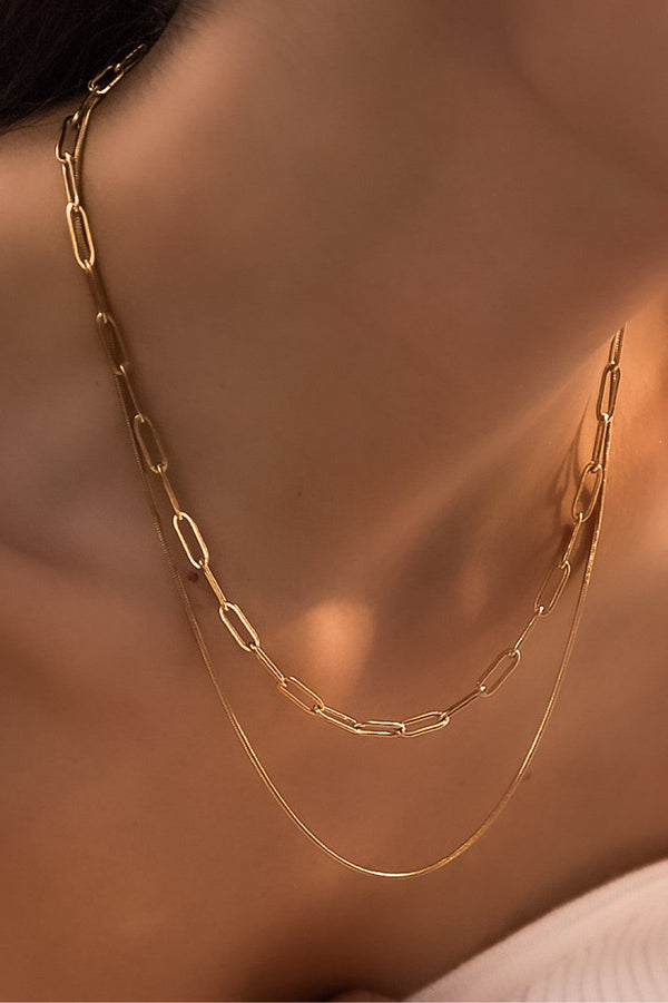 Gold Paperclip Multi Chain Necklace