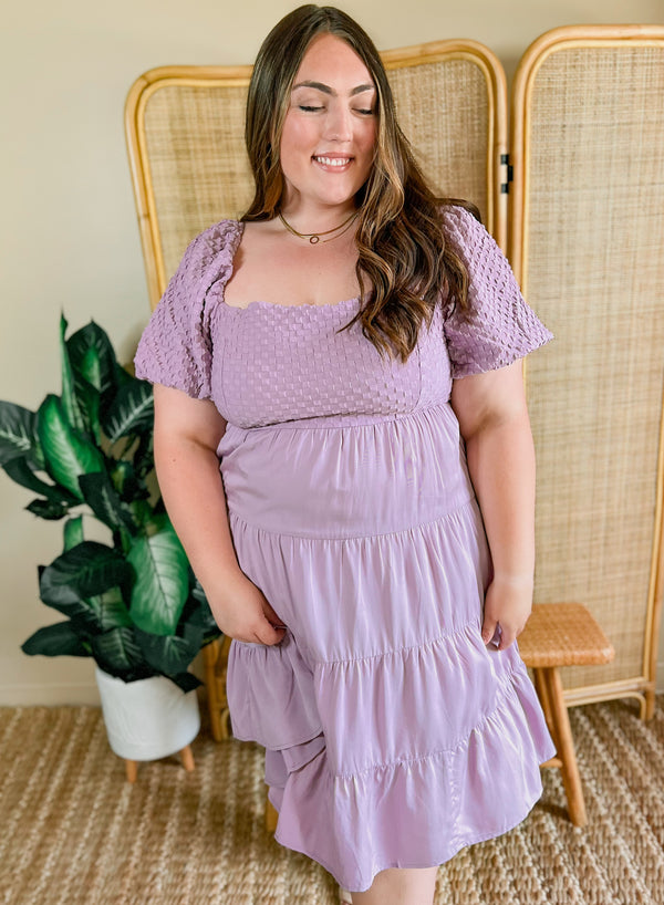 Curvy Lavender Bubble Sleeve Baby Doll Dress