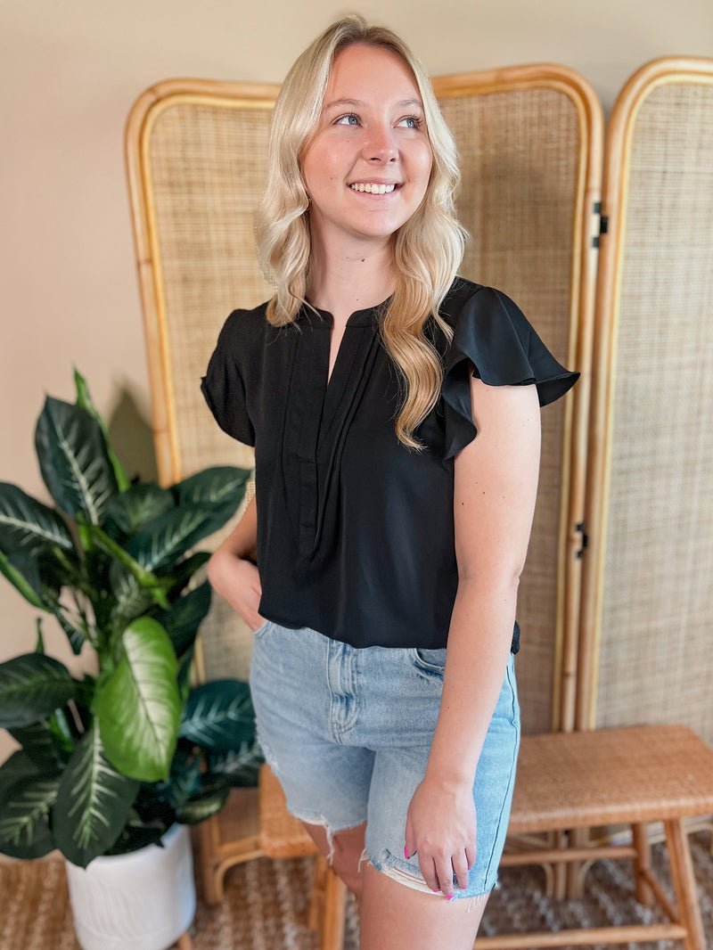 Black Flutter Sleeve Top