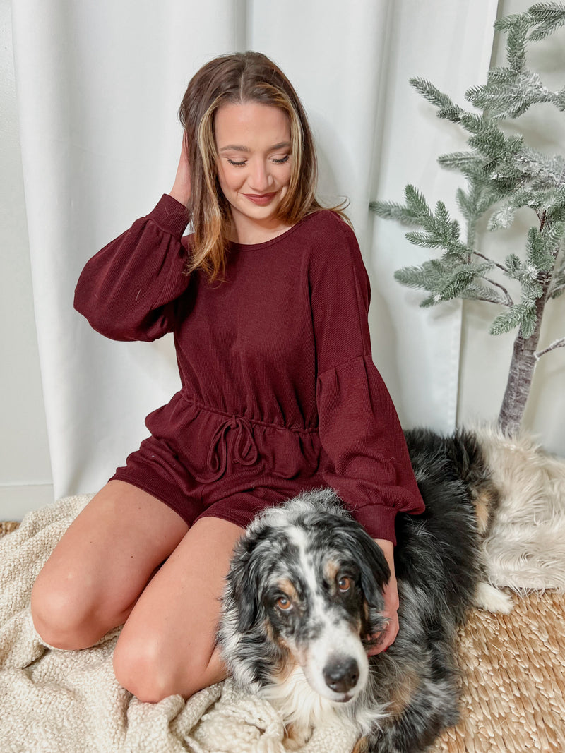 Burgundy Long Sleeve Lounging Romper