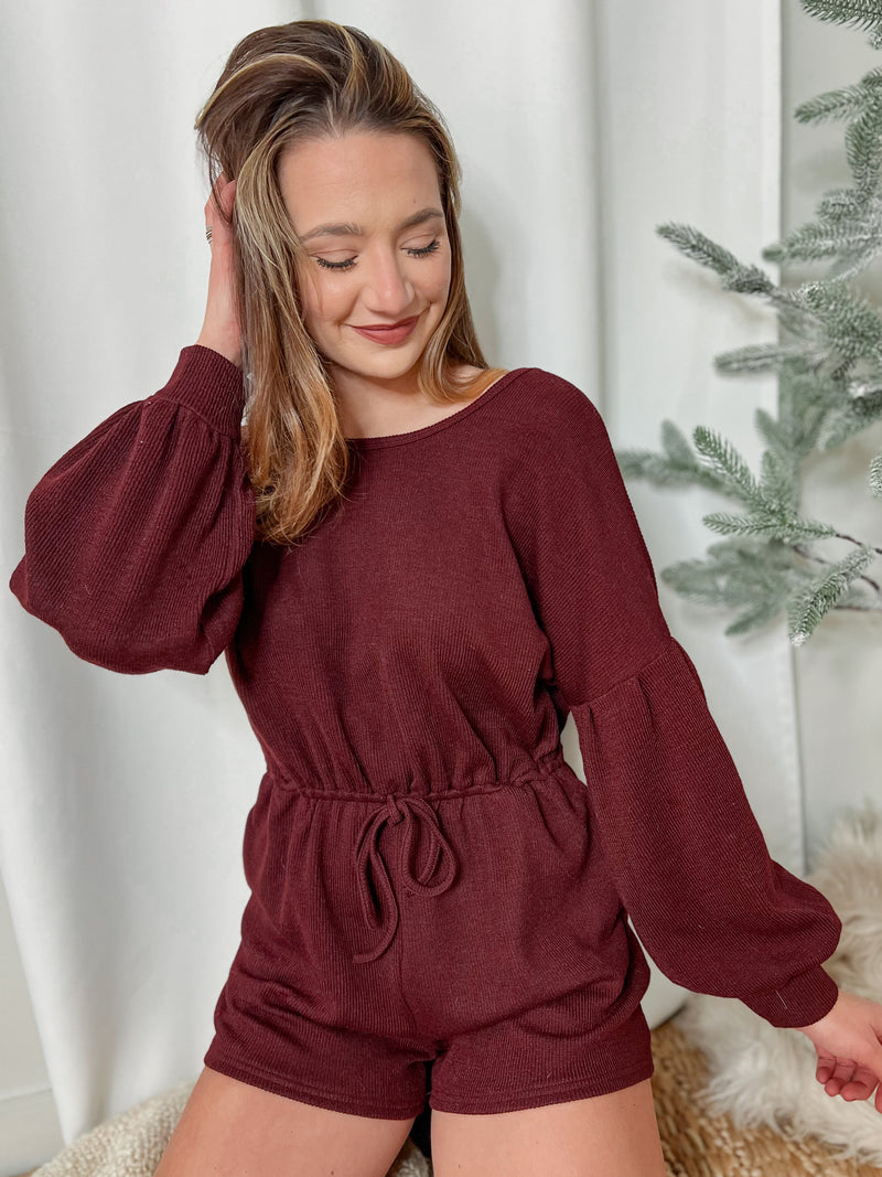 Burgundy Long Sleeve Lounging Romper