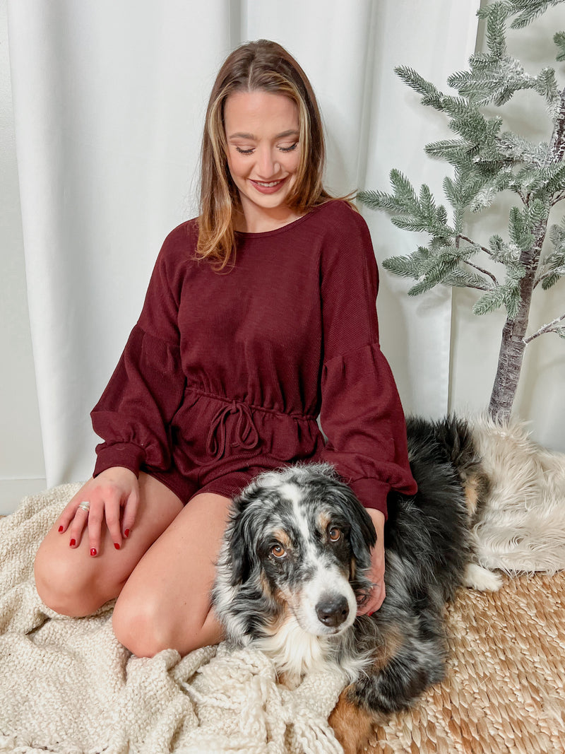 Burgundy Long Sleeve Lounging Romper