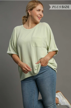 Curvy Melon Textured Top with Pocket Detail