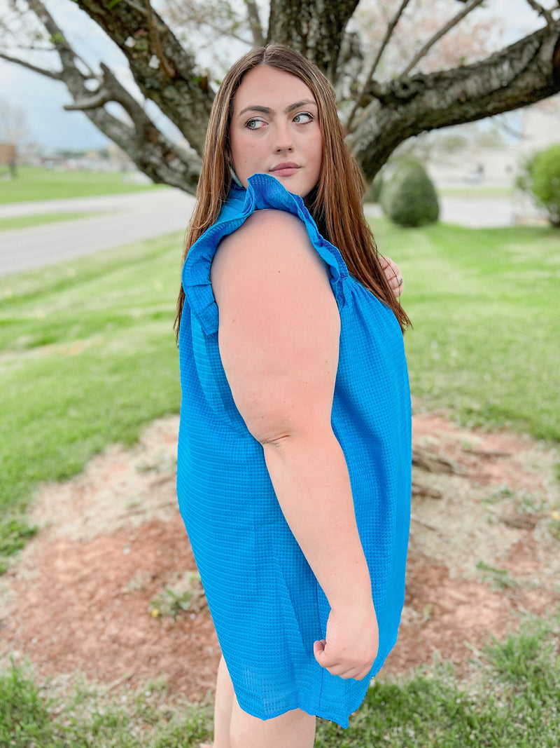 Curvy Malibu Blue Layered Ruffle Dress