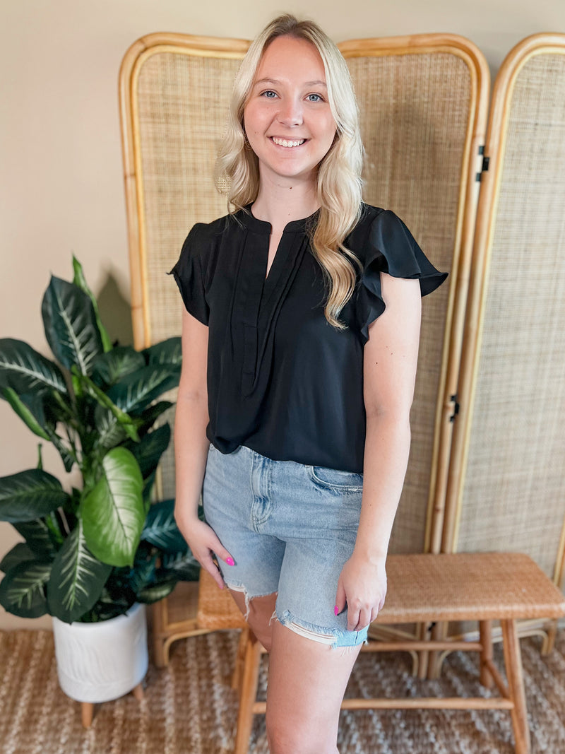 Black Flutter Sleeve Top