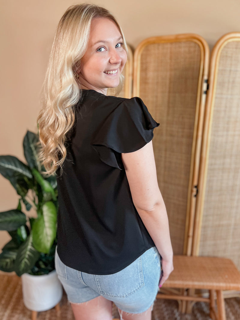 Black Flutter Sleeve Top