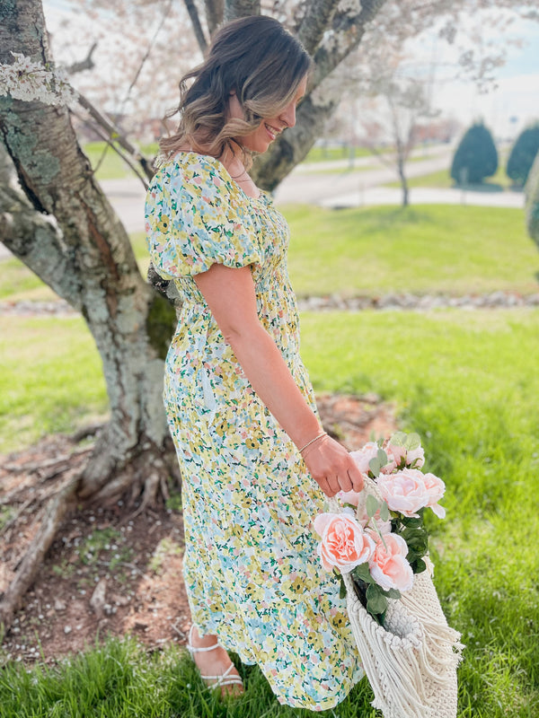 Melina Floral Puff Sleeves Maxi Dress