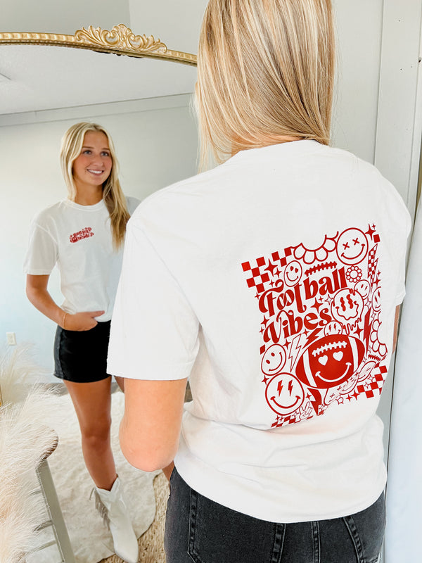 Preppy Game Day White/Red Graphic Tee