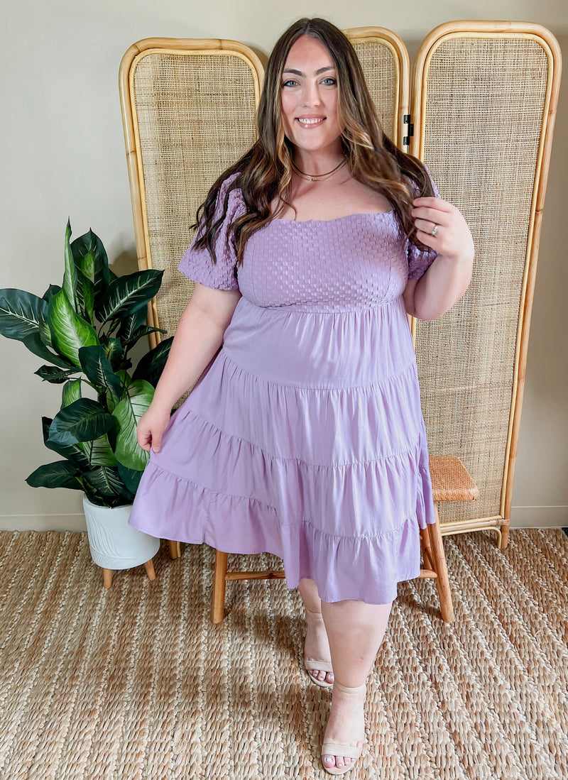 Curvy Lavender Bubble Sleeve Baby Doll Dress