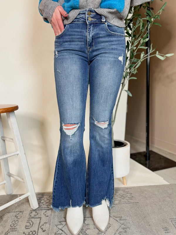 High Rise Stretch Super Flare Denim Jeans - Petra153
