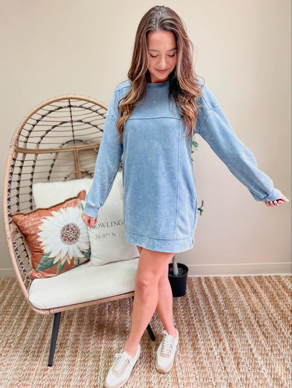 Mineral Washed Oversized Sweatshirt Mini Dress