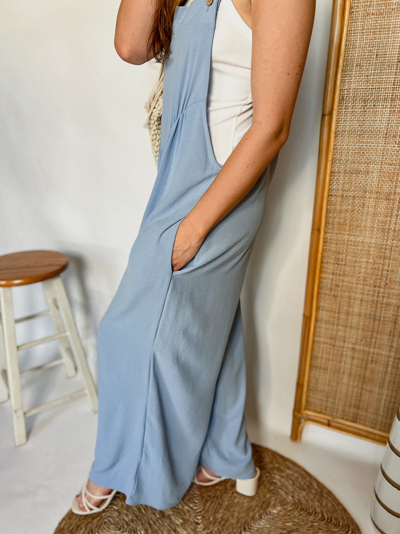 Skies are Blue Wide Leg Overalls Jumpsuit