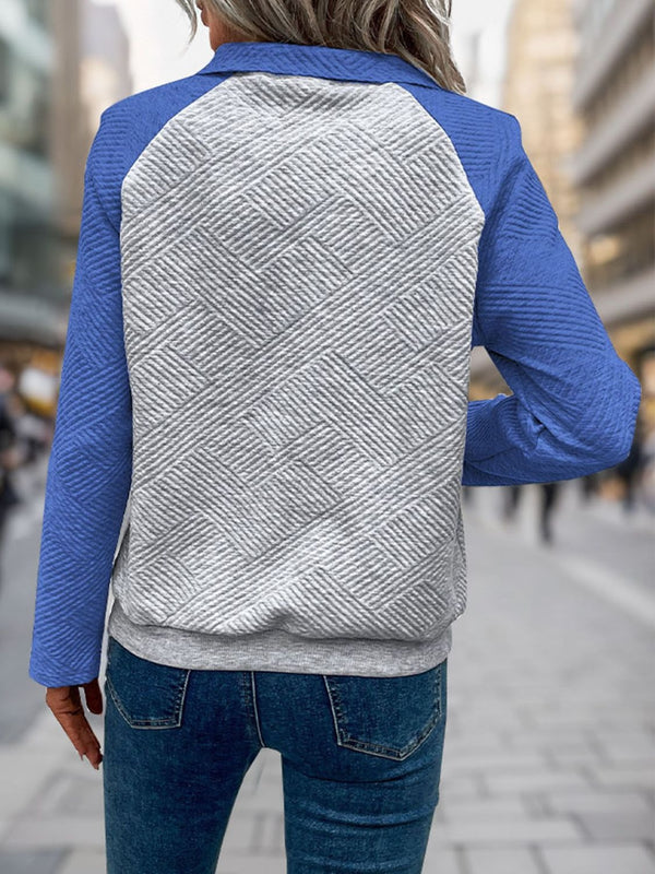 Contrast Textured Long Sleeve Sweatshirt (S-XL)