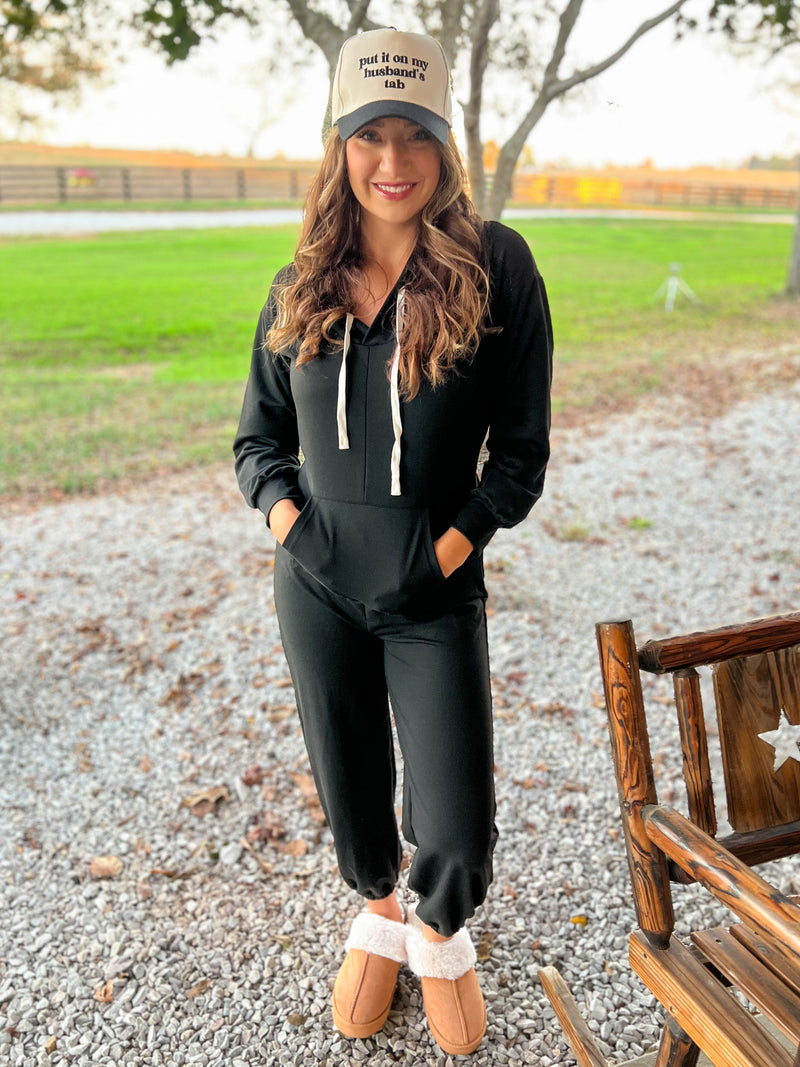 Black Drawstring Hooded Jumper