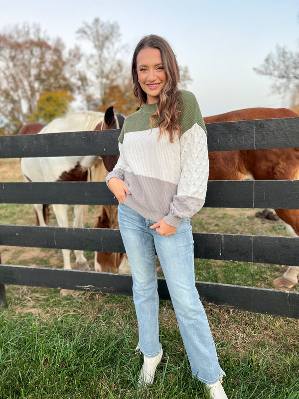 Army Green Color Block Sweater