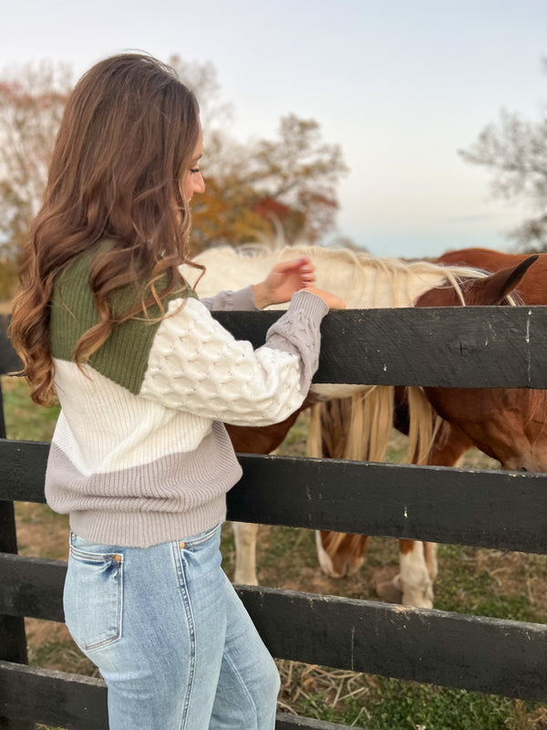 Army Green Color Block Sweater