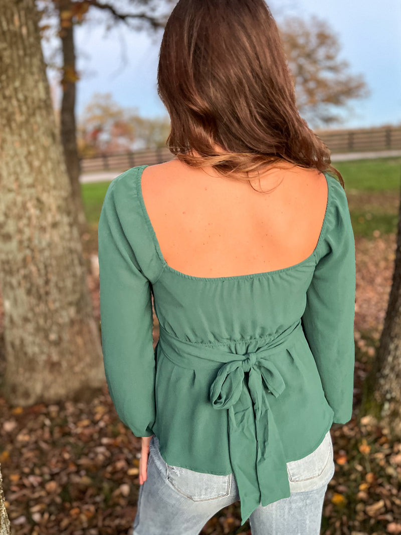 Scoop Neck Tie Back Blouse