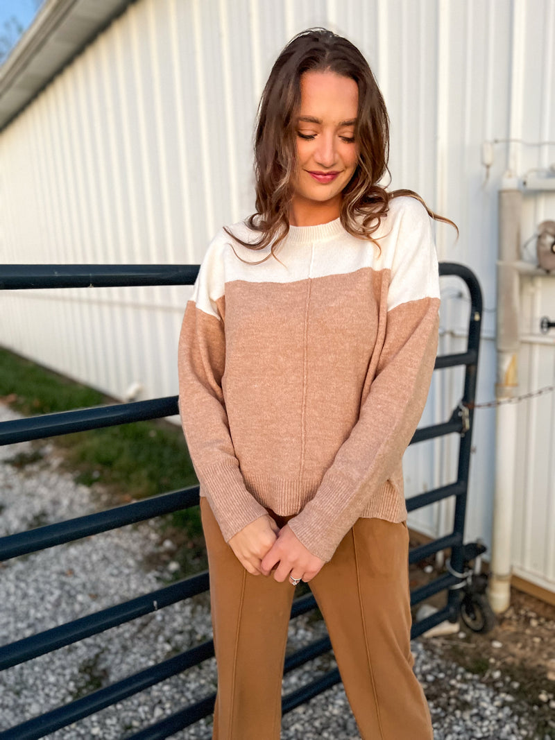 Khaki Contrast Pullover Sweater