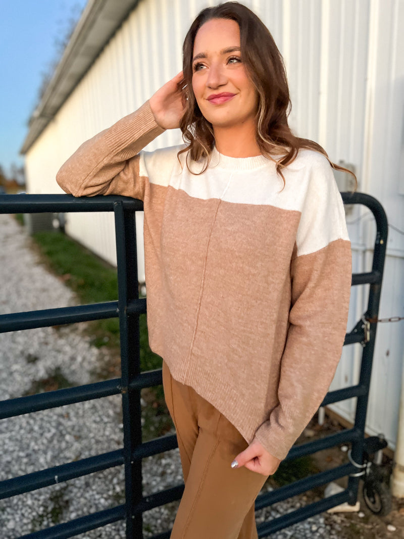 Khaki Contrast Pullover Sweater