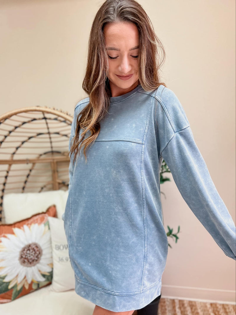 Mineral Washed Oversized Sweatshirt Mini Dress