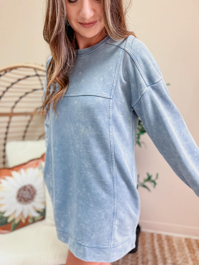 Mineral Washed Oversized Sweatshirt Mini Dress