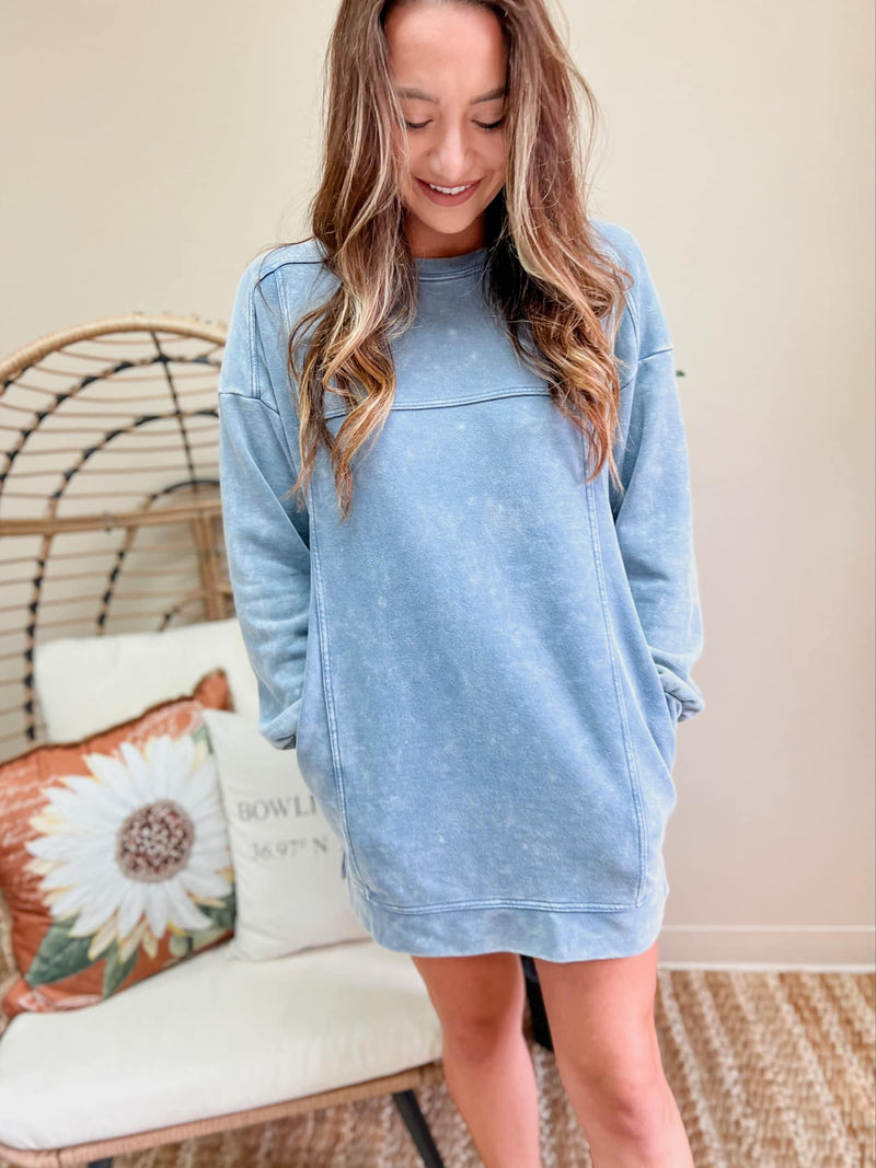 Mineral Washed Oversized Sweatshirt Mini Dress