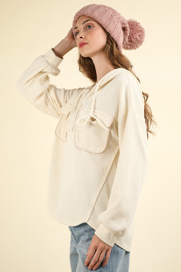 Cozy Cream Hooded Textured Top