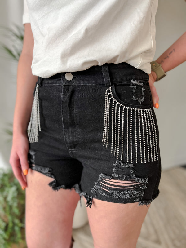 Distressed Frayed and Rhinestone Detail