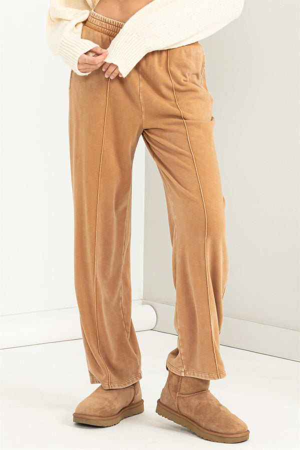 Comfy Light Brown Pintuck Pants