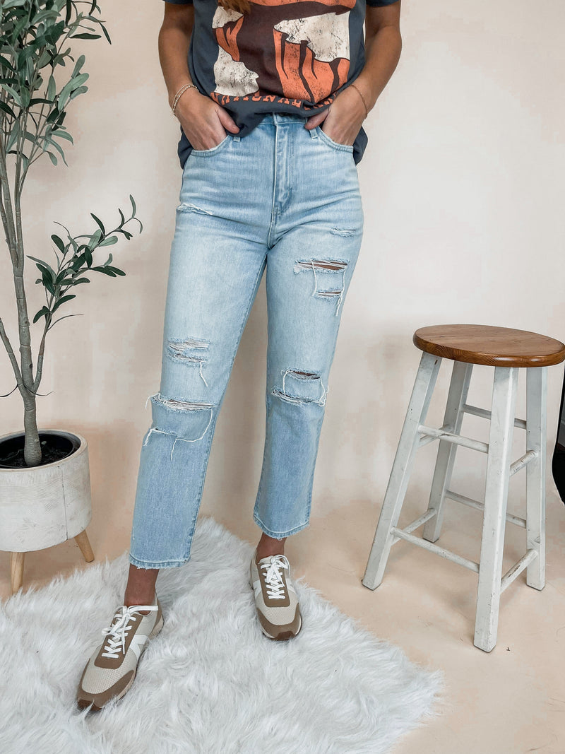 Gracie Super High Rise Distressed Straight Jeans