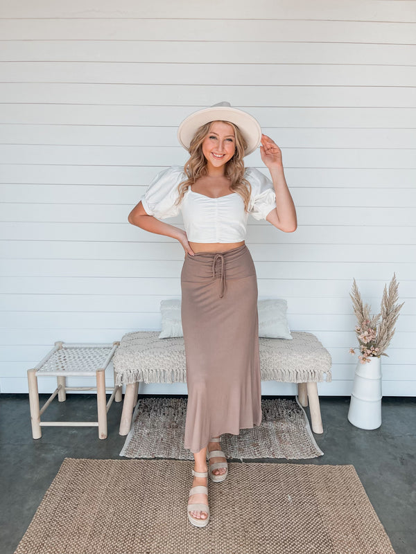 Maxi Skirt with Front Drawstring Detail