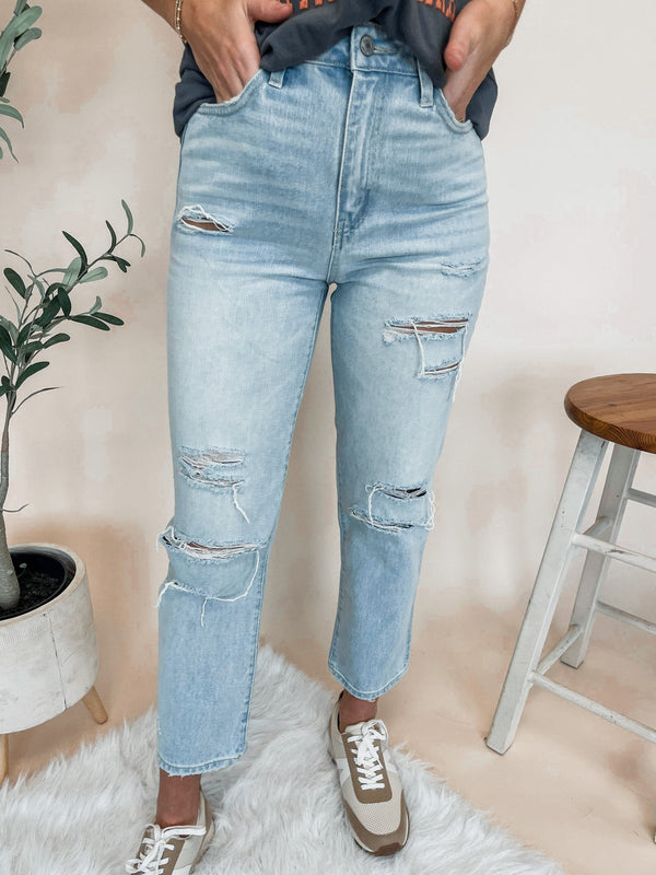 Gracie Super High Rise Distressed Straight Jeans