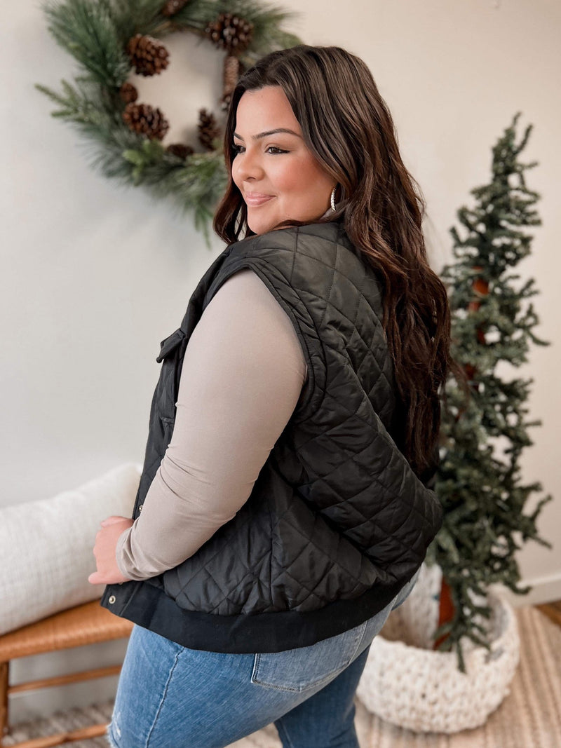 Curvy Black Quilted Button-Up Vest