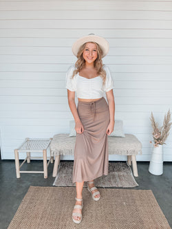 Maxi Skirt with Front Drawstring Detail