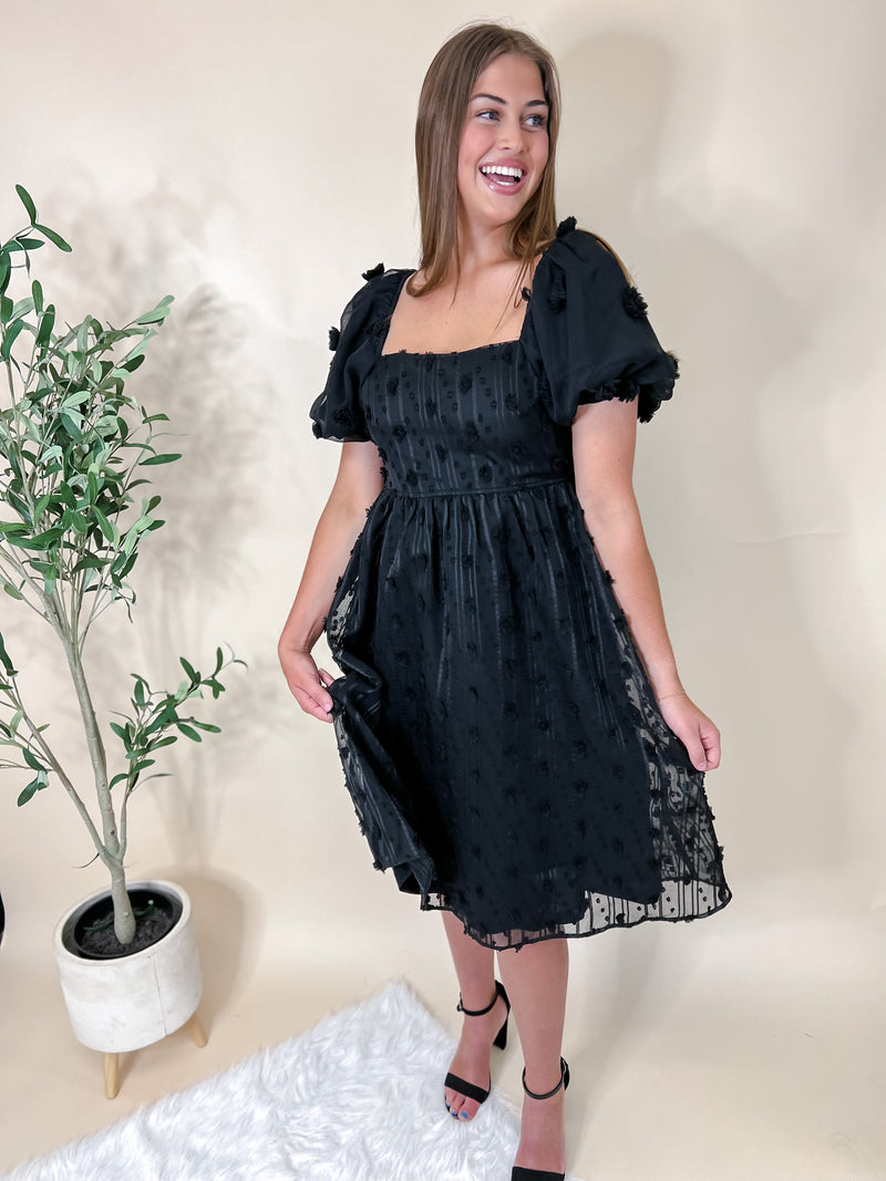 Black Babydoll Midi Dress (SM-3X)