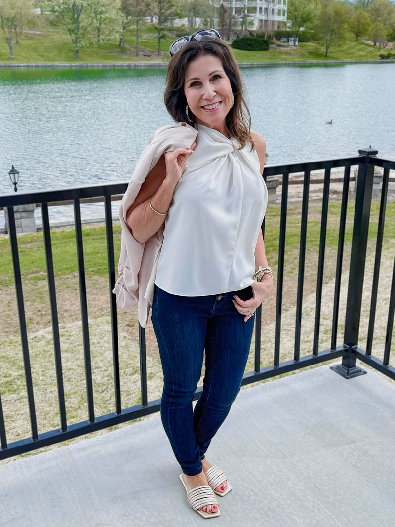 Ivory Twist Neck Detail Top